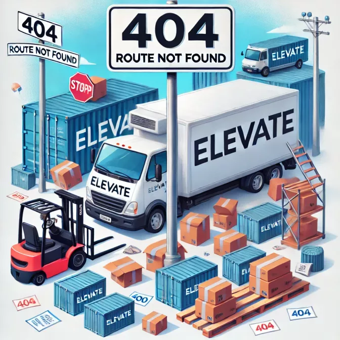 404 - DALL·E 2024-12-04 13.25.48 - A playful and professional 404 error page illustration related to the logistics sector with the company name 'ELEVATE' in bold capital letters promine.webp