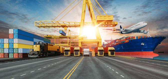 FMS port, trucks, vessel, airplaine